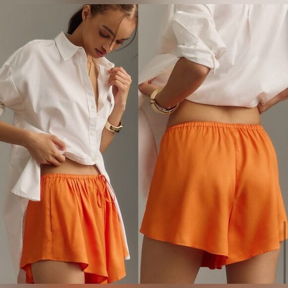 NWT Anthropologie Maeve Silky Chemisette Shorts Orange Sz Medium - Picture 3 of 11